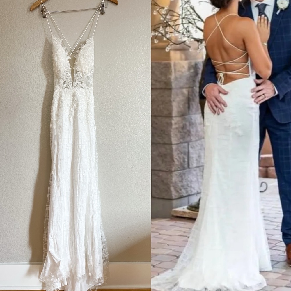 White Glitter Lace-Up Embroidered Lace Maxi Dress Size 4